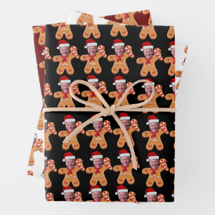 Grappig Joe Biden Xmas Custom Gezicht Foto Gingerb Inpakpapier Vel