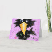 Grappig Jubileum Kaart Romantische Kraai met Roos (Voorkant)