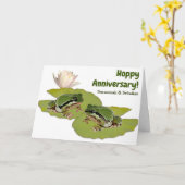 Grappig Jubileum kikker paar op Lily Pads foto's Kaart (Gele Bloem)