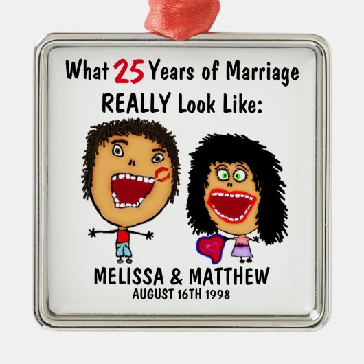 Grappig Jubileum Quote met Cartoon Metalen Ornament (Voorkant)