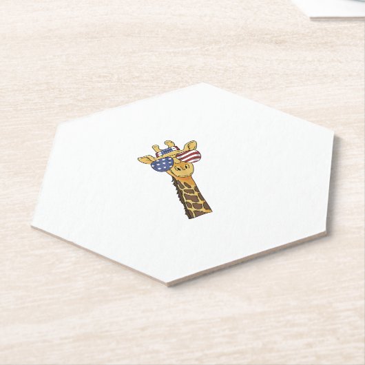 Grappig Juli 4th US Flag Patriottische Giraffe Kartonnen Onderzetters (Schuin)