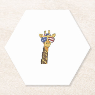 Grappig Juli 4th US Flag Patriottische Giraffe Kartonnen Onderzetters