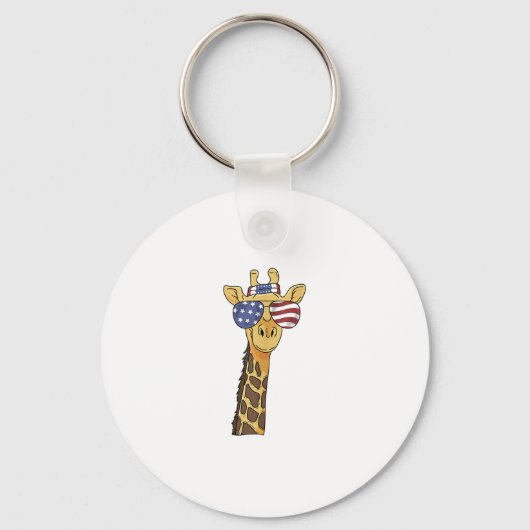 Grappig Juli 4th US Flag Patriottische Giraffe Sleutelhanger (Voorkant)