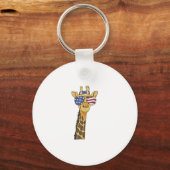 Grappig Juli 4th US Flag Patriottische Giraffe Sleutelhanger (Voorkant)