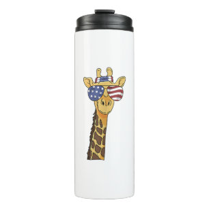 Grappig Juli 4th US Flag Patriottische Giraffe Thermosbeker