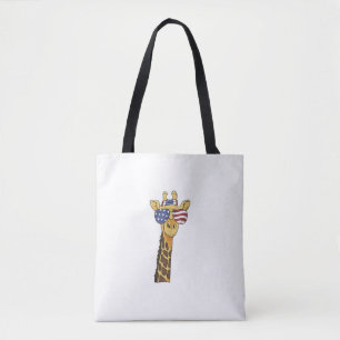 Grappig Juli 4th US Flag Patriottische Giraffe Tote Bag