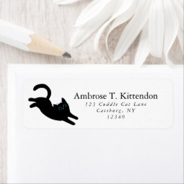 Grappig Jumping Acrobat Zwarte Kat Art Silhouet Etiket