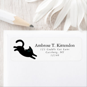Grappig Jumping Acrobat Zwarte Kat Art Silhouet Etiket