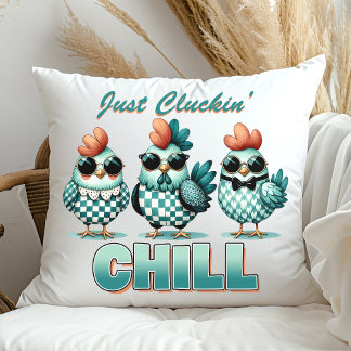 Grappig "Just Cluckin Chill" Kip Lover Blauw Kussen
