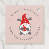 Grappig kabouter met rendieren gewei kerst roze bedankjes labels (Achterkant)