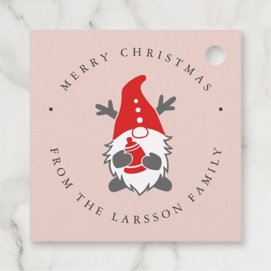 Grappig kabouter met rendieren gewei kerst roze bedankjes labels (Achterkant)