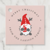 Grappig kabouter met rendieren gewei kerst roze bedankjes labels (Voorkant)