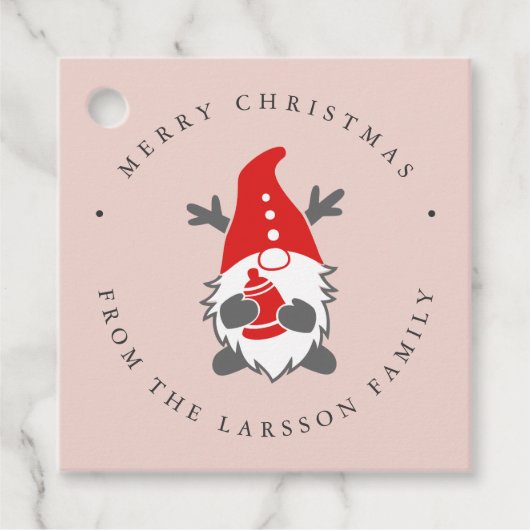 Grappig kabouter met rendieren gewei kerst roze bedankjes labels (Voorkant)