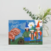 Grappig kabouter uw familie van drie vrolijke kers feestdagenkaart (Staand voorkant)