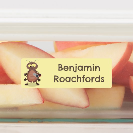 Grappig kakkerlak cartoon karakter gepersonaliseer labels (Aangebracht)