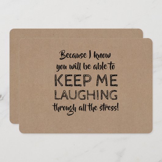 Grappig kalmerend bruidsmeisje voorstel kaart (Voorkant / Achterkant)