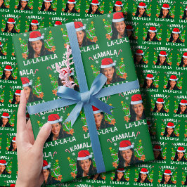 Grappig Kamala Harris 2024 Groene Kerst Cadeaupapier