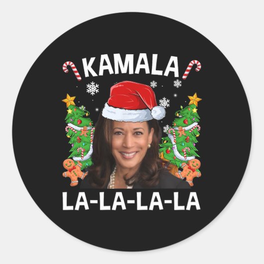 Grappig Kamala Harris 2024 Kerst Comma La Mannen W Ronde Sticker (Voorkant)