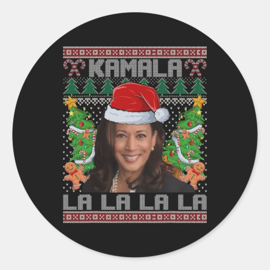 Grappig Kamala Harris 2024 Kerst Comma La Mannen W Ronde Sticker (Voorkant)