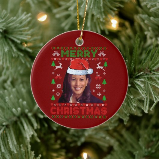 Grappig Kamala Harris 2024 Vrolijk Kerstcadeau Keramisch Ornament (Boom)
