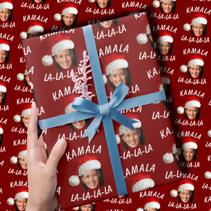 Grappig Kamala Harris Face Santa Hat Kerstmis Cadeaupapier
