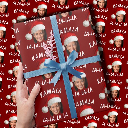 Grappig Kamala Harris Face Santa Hat Kerstmis Cadeaupapier