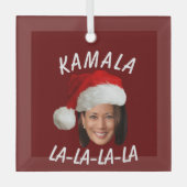 Grappig Kamala Harris Face Santa Hat Kerstmis Glas Ornament (Voorkant)