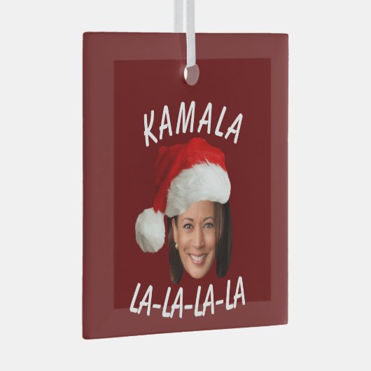 Grappig Kamala Harris Face Santa Hat Kerstmis Glas Ornament (Voorkant Rechts)