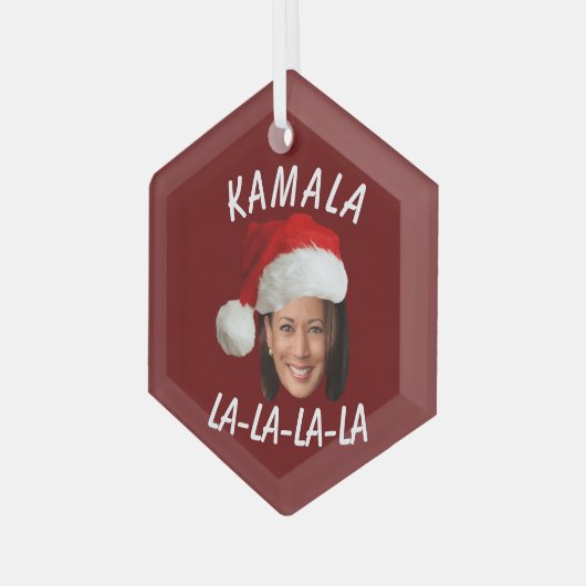 Grappig Kamala Harris Face Santa Hat Kerstmis Glas Ornament (Voorkant links)