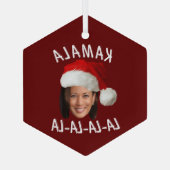 Grappig Kamala Harris Face Santa Hat Kerstmis Glas Ornament (Achterkant)