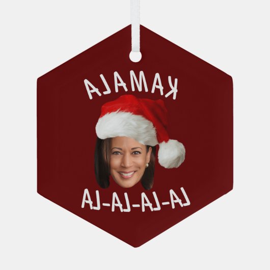 Grappig Kamala Harris Face Santa Hat Kerstmis Glas Ornament (Achterkant)