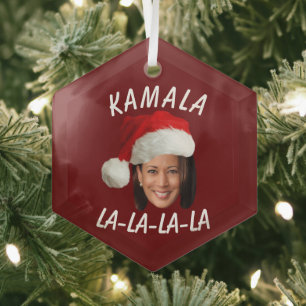 Grappig Kamala Harris Face Santa Hat Kerstmis Glas Ornament
