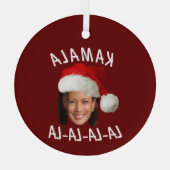 Grappig Kamala Harris Face Santa Hat Kerstmis Glas Ornament (Achterkant)