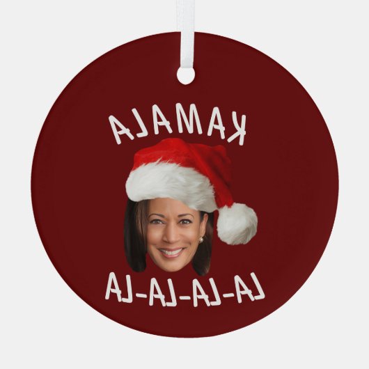 Grappig Kamala Harris Face Santa Hat Kerstmis Glas Ornament (Achterkant)