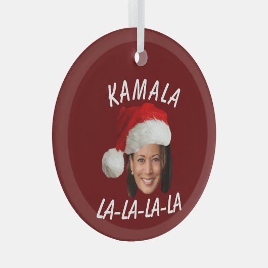 Grappig Kamala Harris Face Santa Hat Kerstmis Glas Ornament (Voorkant Rechts)