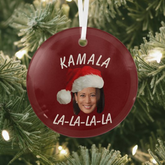 Grappig Kamala Harris Face Santa Hat Kerstmis Glas Ornament (Insitu)