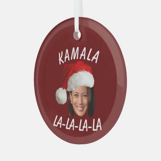 Grappig Kamala Harris Face Santa Hat Kerstmis Glas Ornament (Voorkant links)