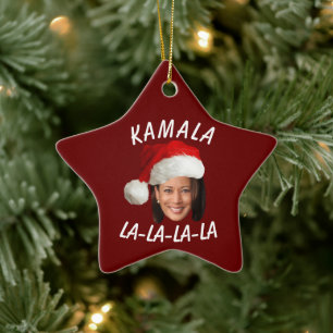 Grappig Kamala Harris Face Santa Hat Kerstmis Keramisch Ornament