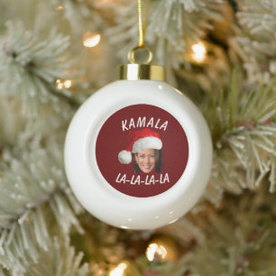Grappig Kamala Harris Face Santa Hat Kerstmis Keramische Bal Ornament
