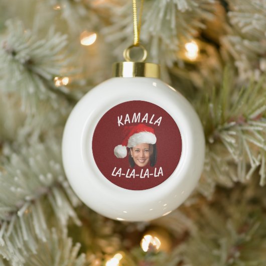 Grappig Kamala Harris Face Santa Hat Kerstmis Keramische Bal Ornament (Boom)
