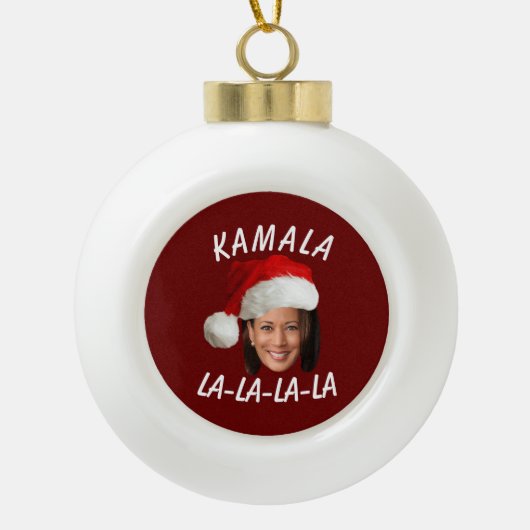 Grappig Kamala Harris Face Santa Hat Kerstmis Keramische Bal Ornament (Voorkant)