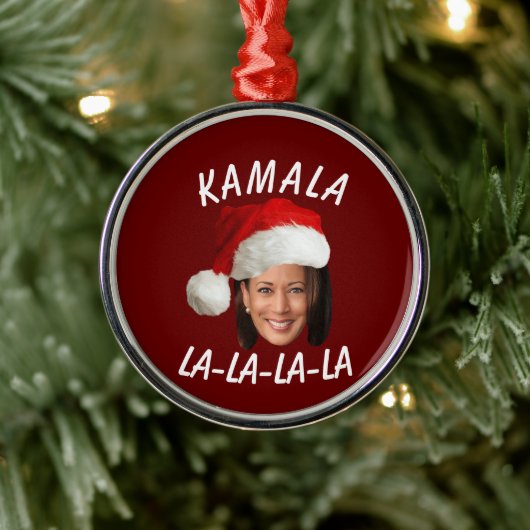 Grappig Kamala Harris Face Santa Hat Kerstmis Metalen Ornament (Boom)