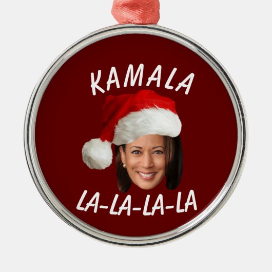 Grappig Kamala Harris Face Santa Hat Kerstmis Metalen Ornament (Voorkant)