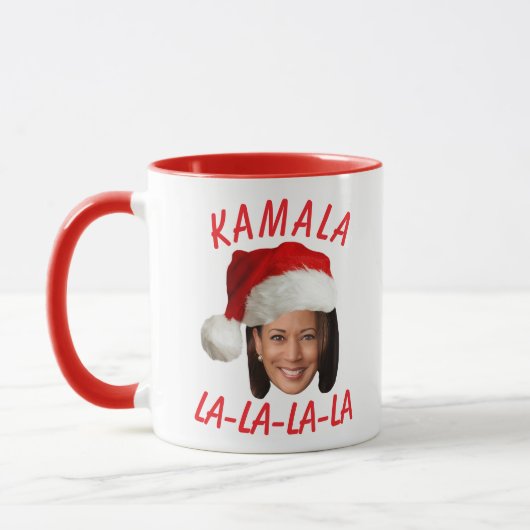 Grappig Kamala Harris Face Santa Hat Kerstmis Mok (Links)