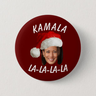 Grappig Kamala Harris Face Santa Hat Kerstmis Ronde Button 5,7 Cm