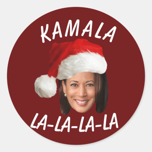 Grappig Kamala Harris Face Santa Hat Kerstmis Ronde Sticker (Voorkant)