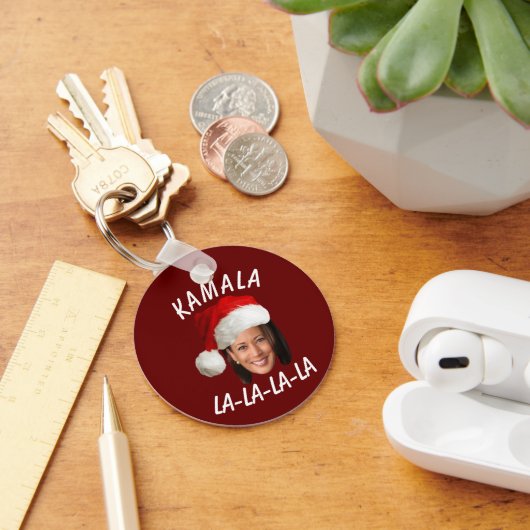 Grappig Kamala Harris Face Santa Hat Kerstmis Sleutelhanger (Bureau)