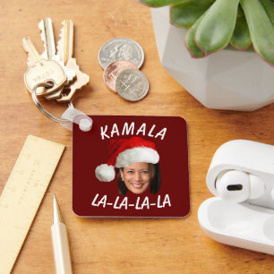 Grappig Kamala Harris Face Santa Hat Kerstmis Sleutelhanger