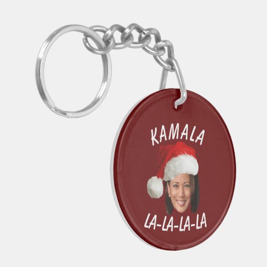 Grappig Kamala Harris Face Santa Hat Kerstmis Sleutelhanger (Voorkant Links)
