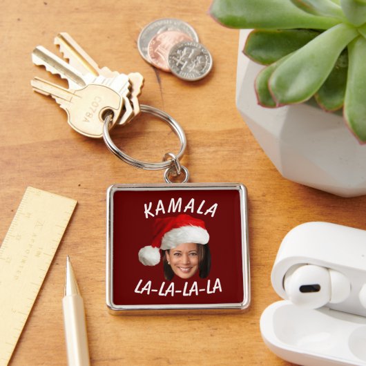 Grappig Kamala Harris Face Santa Hat Kerstmis Sleutelhanger (Bureau)